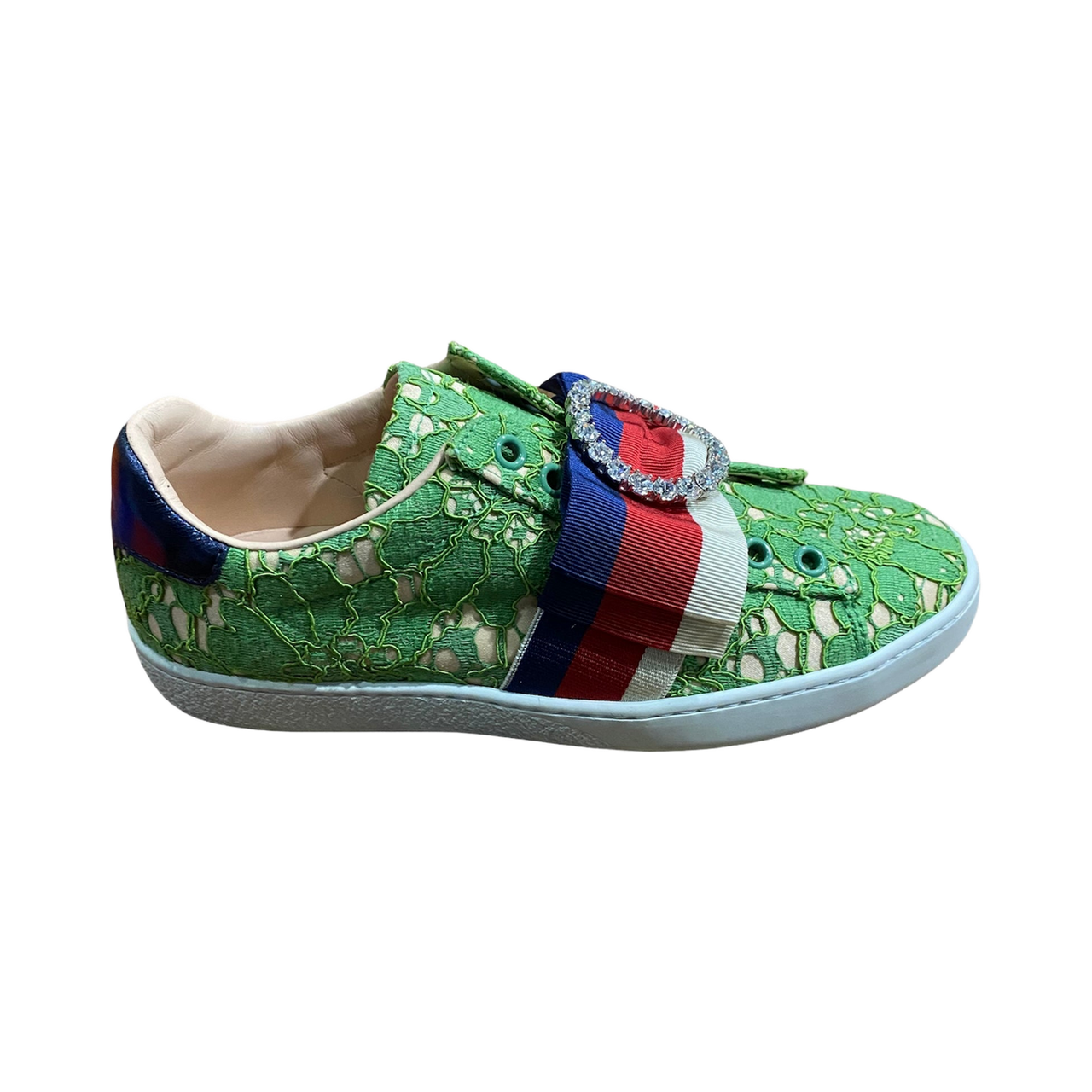 GUCCI GREEN FLOWER PRINT WITH CRYSTAL