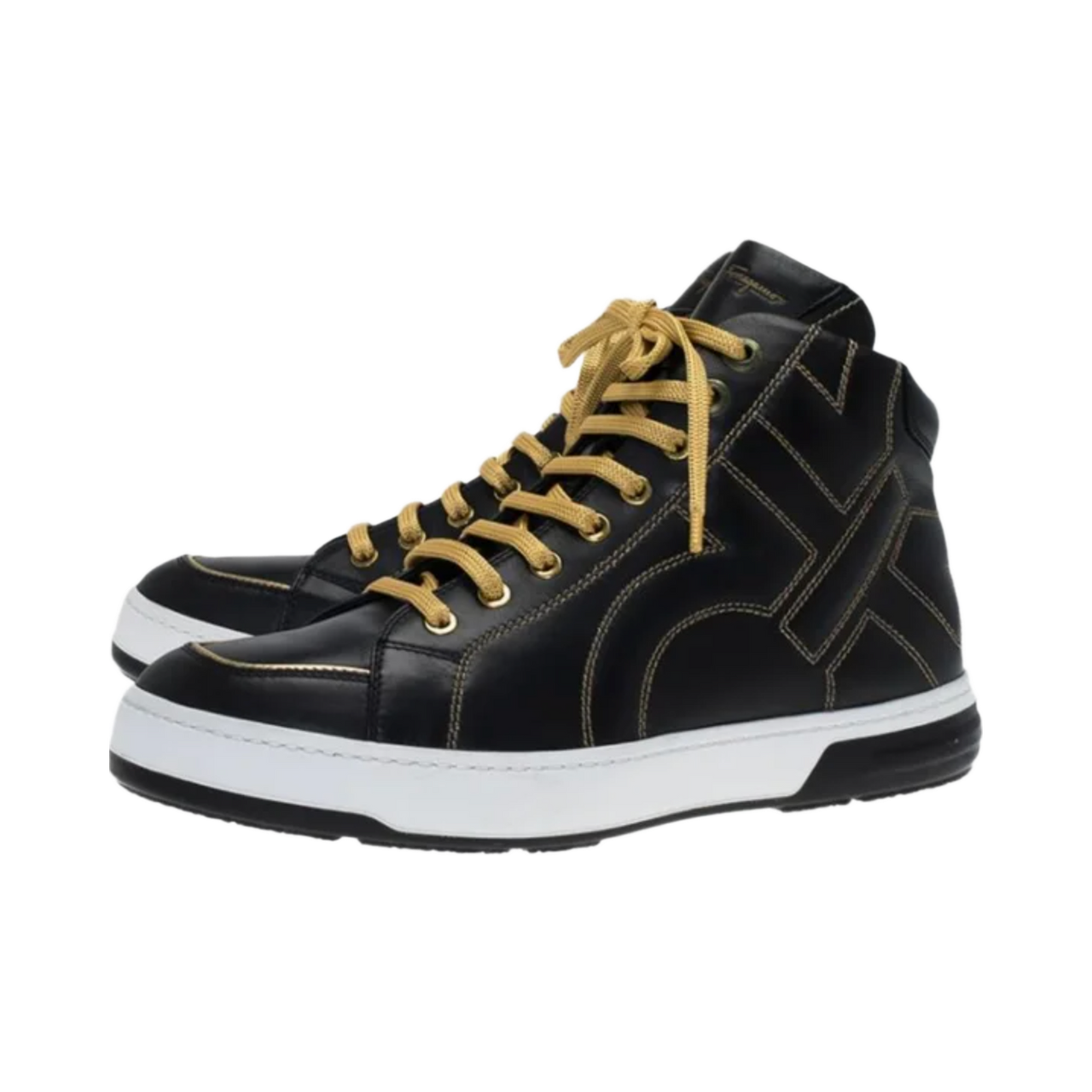 Salvatore Ferragamo Men's Stitched Gancini High Top sneakers Nicky Black/gold.