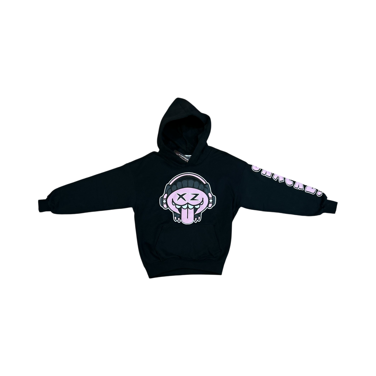SNACKZ CHARACTER FACE HOODIE - BLACK AND PINK