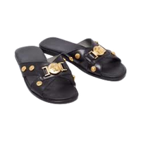 VERSACE SANDALS BLACK W/ GOLD MEDALLION